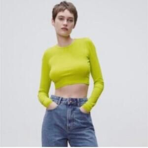 Zara Neon Green Long Sleeve Crop Top
